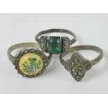 Two silver and marcasite rings and anoth