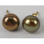 A pair of 9ct gold and coloured pearl st