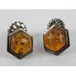 A pair of Baltic amber cabachon earrings