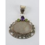 A HM silver and druzy agate pendant havi