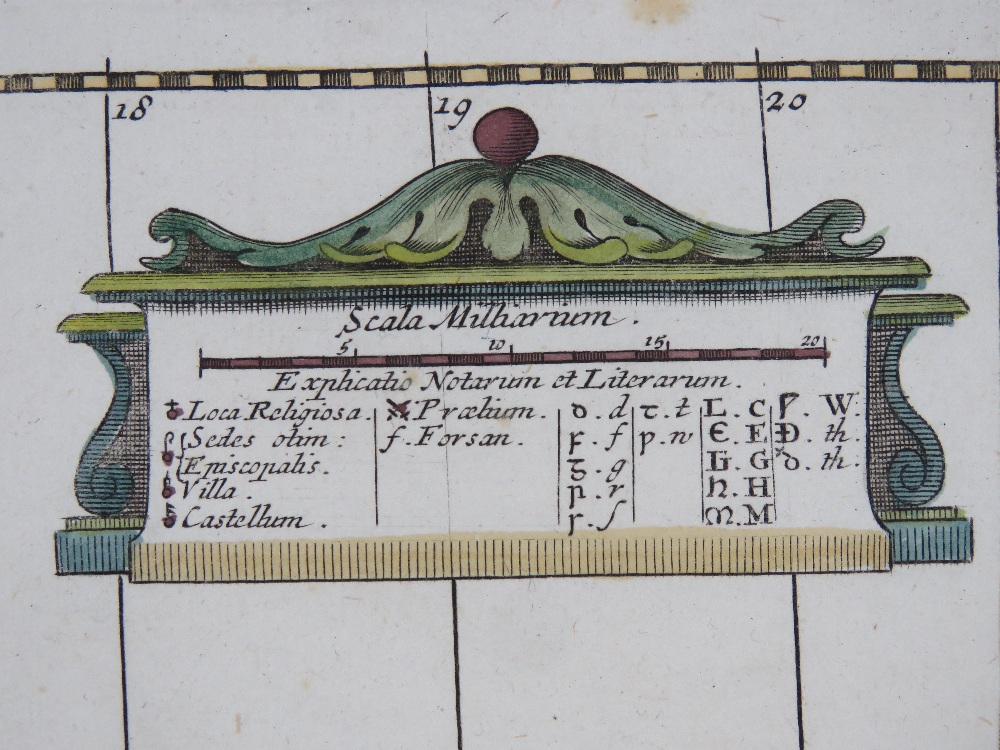 A hand coloured map of 'Britannia Saxonica', engraved by John Sturt for Robert Morden measuring 39. - Image 3 of 6