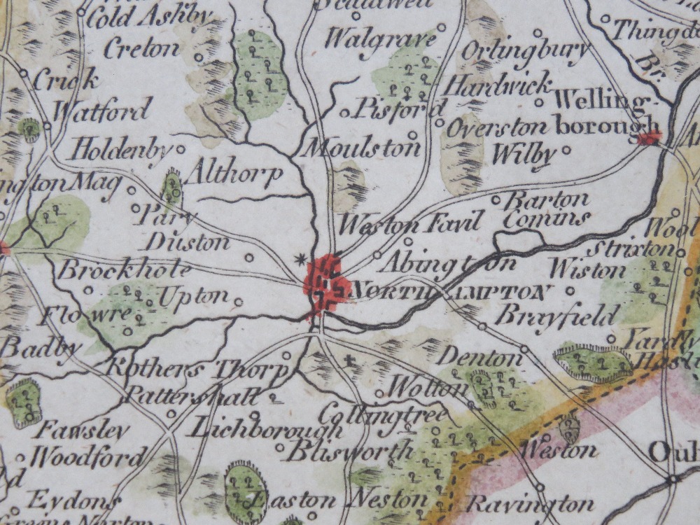 Northamptonshire, a hand coloured map, sight size 16 x 20cm framed and glazed. - Image 5 of 5