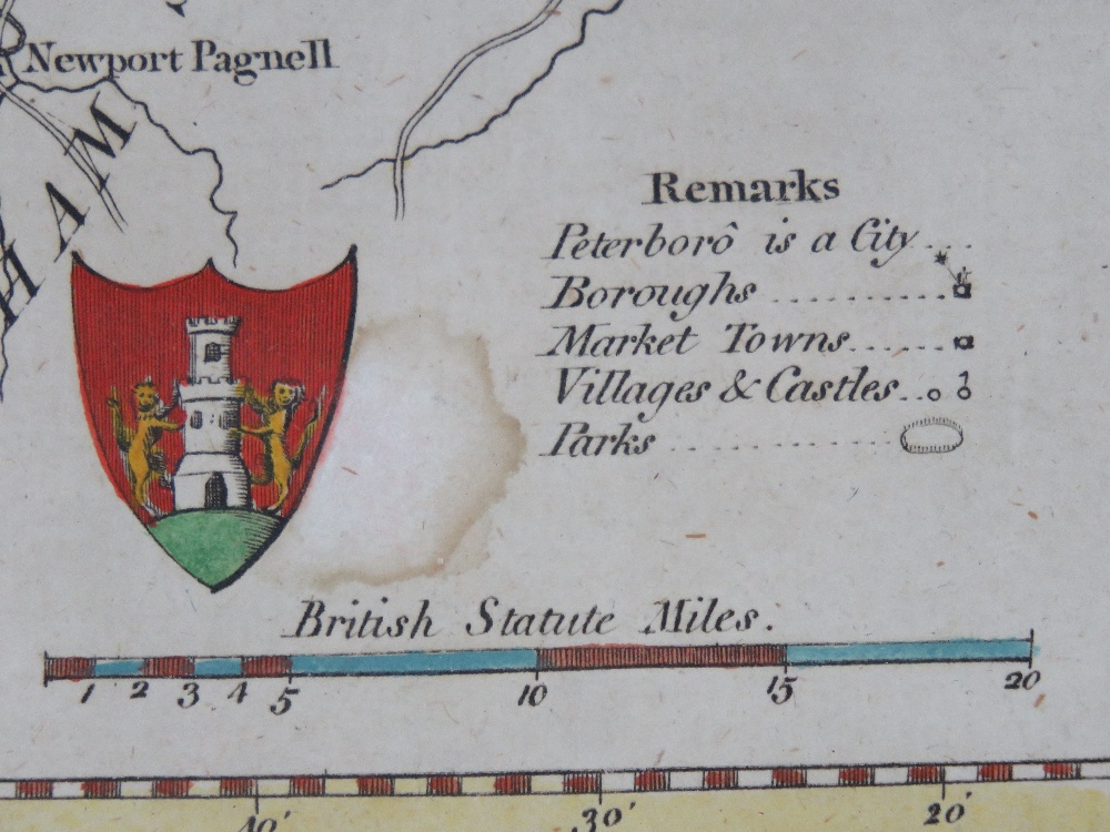 Northamptonshire, a hand coloured map, sight size 16 x 20cm framed and glazed. - Image 4 of 5