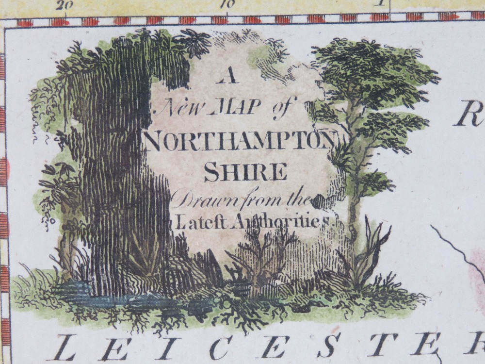 Northamptonshire, a hand coloured map, sight size 16 x 20cm framed and glazed. - Image 3 of 5