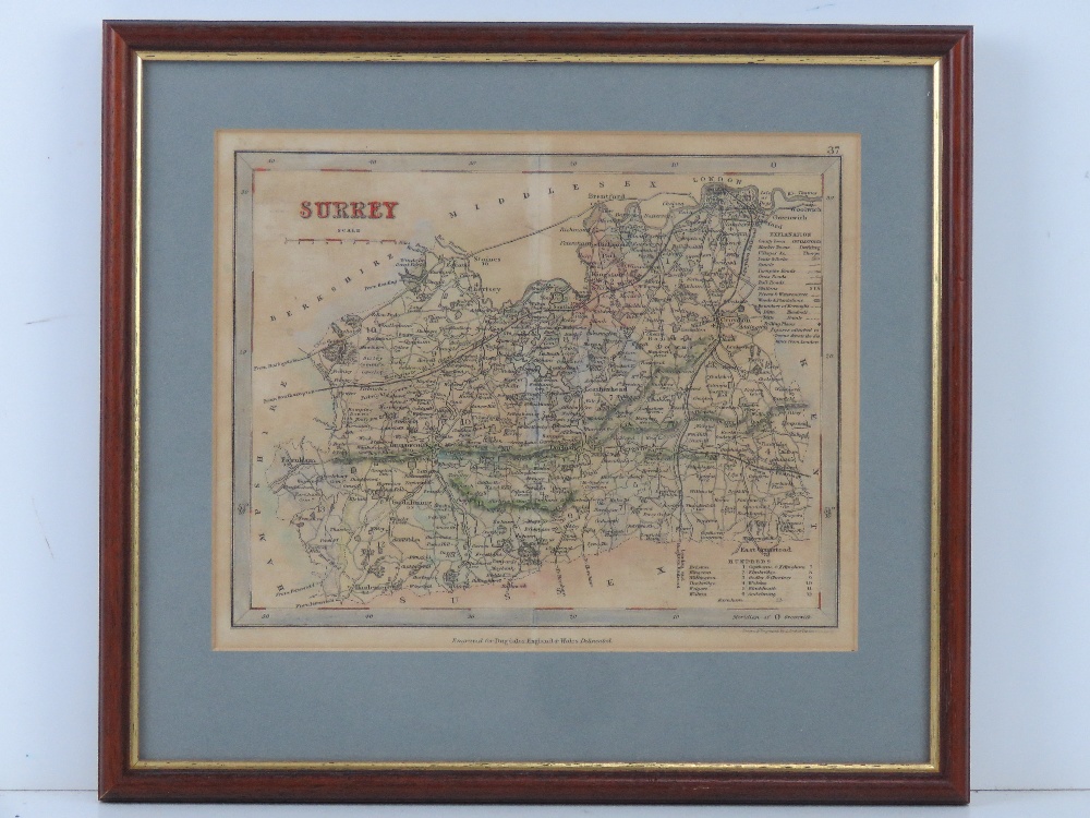 Surrey, drawn and engraved by J Archer for Dugdales England and Wales Delineated, hand coloured,