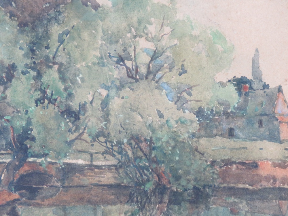 Unknown artist, watercolour, study of trees, river before, buildings beyond, unsigned, framed, - Image 3 of 4