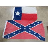 A Texas State flag 36 x 22"" together with a 'confederate' flag 52 x 25"". Two items.