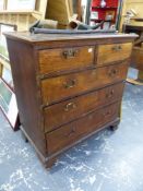 A GEORGIAN OAK AND INLAID CHEST OF DRAWERS.