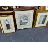 THREE VINTAGE VANITY FAIR PORTRAIT PRINTS TOGETHER WITH VARIOUS FRAMED PRINTS RELATING TO OXFORD AND