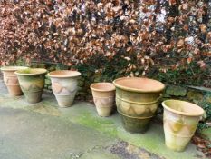 FIVE TERRACOTTA LARGE URNS WITH SGRAFFITO DECORATION