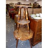 TWO GYPSY TABLES AND A SMALL FOLDING TABLE.