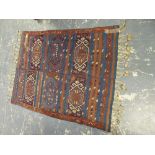 AN ANTIQUE TRIBAL KELIM RUG, 187 X 137cms.