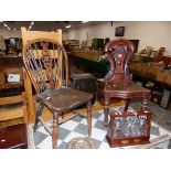 A VICTORIAN MAHOGANY WALL CHAIR, AND A FRUIT WOOD AND ELM WHEEL BACK CHAIR, TOGETHER WITH A