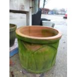 TWO LARGE ROUND TERRACOTTA PLANTERS.