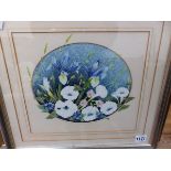 KEITH JOHNSON (20th C.) ARR. TWO OVAL FLORAL STILL LIFE PICTURES, SIGNED WATER COLOURS, 19.
