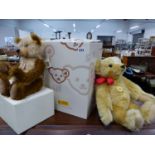 A STEIFF 1909 CLASSIC TEDDY BEAR, TOGETHER WITH A STEIFF CLASSIC TEDDY BEAR MOHAIR CAPPUCCINO,