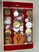 A LARGE QUANTITY OF POCKET WATCH AND WRIST WATCH MOVEMENTS AND GLASSES TO INCLUDE OMEGA, ROTARY,