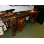 AN ANTIQUE RUSTIC LONG WORKBENCH WITH FITTED VICE 200 X 78 C HIGH