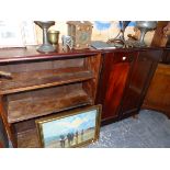 A 19th C. MAHOGANY CABINET AND A SIMILAR OPEN BOOKCASE.