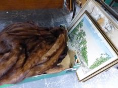 A MINK JACKET, AND A FUR CAPE, TOGETHER WITH AN ORIENTAL SILK EMBROIDERED PICTURE AND TWO PRINTS.