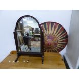 A SMALL MAHOGANY DRESSING TABLE MIRROR AND AN EASTERN HAT.