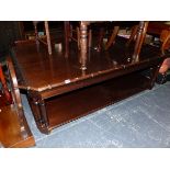 A LARGE TRAY TOP COFFEE TABLE WITH UNDER TIER.