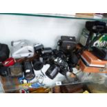 VARIOUS CAMERAS, TO INCLUDE PENTAX, CANNON, NIKON, POLAROIDS AND OTHERS.