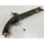 A VICTORIAN PERCUSSION PISTOL .577 CALIBRE . SWIVEL MOUNTED RAMROD AND WITH LANYARD RING TO