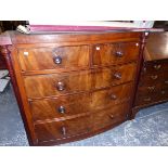 A 19th C. MAHOGANY BOW FRONT CHEST OF DRAWERS.