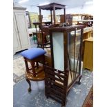 A DISPLAY CABINET, A LUGGAGE STAND, THREE OCCASIONAL TABLES AND A STOOL.