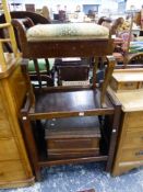 A PIANO STOOL, SEWING MACHINE, AND A TEA TROLLEY.