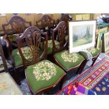 A SET OF SIX 19th C. SHIELD BACK DINING CHAIRS.