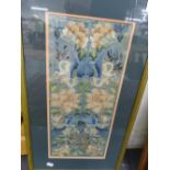 A PAIR OF CHINESE SILK WORK FRAMED SLEEVE BANDS.