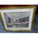 A WATERCOLOUR MARKET SCENE SIGNED T. BROWN.