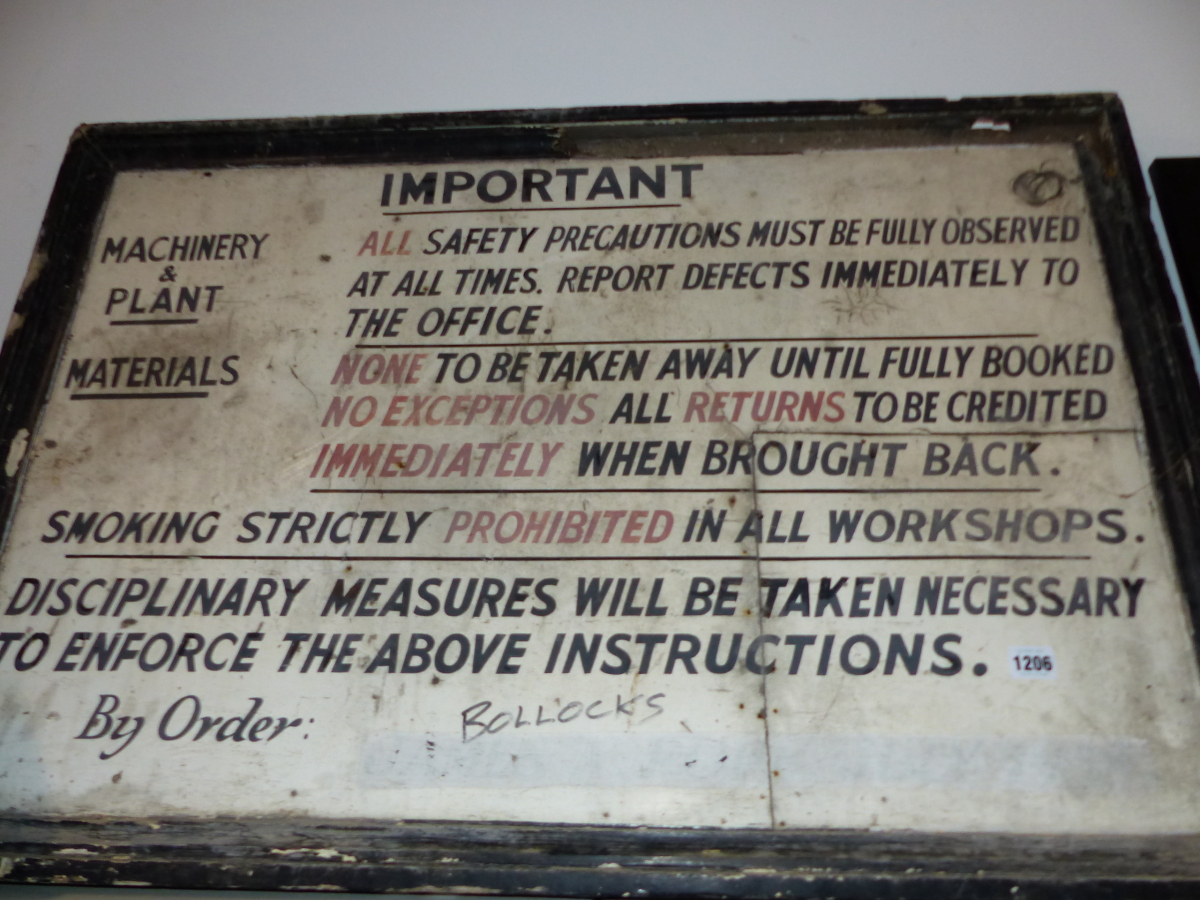 A VINTAGE HAND PAINTED SAFETY PRECAUTION SIGN. - Image 2 of 3