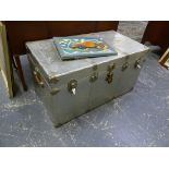 A LARGE ALLOY COVERED CABIN TRUNK.