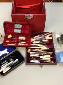 VARIOUS PART MANICURE SETS INCLUDING CASED EXAMPLES, TOGETHER WITH VINTAGE DRESSING TABLE BOTTLES