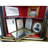 AN ANTIQUE CARVED GILTWOOD MIRROR, TOGETHER WITH VARIOUS ANTIQUE AND LATER PICTURES INC. A MAPLE