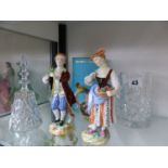 A WATERFORD CRYSTAL LISSMORE CANDYBUD VASE, A CAPO DI MONTE, SMALL EWER, A PAIR OF DRESDEN FIGURINES