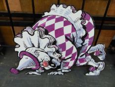 AN ALUMINIUM CLOWN DECORATIVE PANEL.