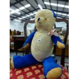 A VINTAGE BLUE AND WHITE TEDDY BEAR, WITH GROWL.