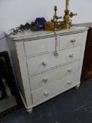 A PAINTED PINE CHEST OF DRAWERS.