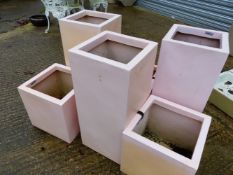 SIX PINK COMPOSITION SQUARE TERRACE PLANTERS