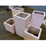 SIX PINK COMPOSITION SQUARE TERRACE PLANTERS