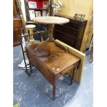 A VICTORIAN MAHOGANY PEMBROKE TABLE AND A SMALL OAK TRIPOD TABLE.