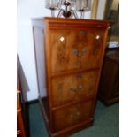 A YEW WOOD THREE DRAW FILE CABINET WITH SLIDE H. 112cm.