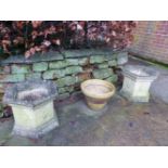 A PAIR OF HEXAGONAL PLANTERS AND A GLAZED PLANT POT