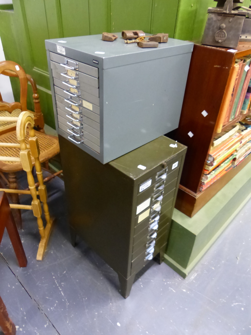 TWO SMALL NESTS OF FILE DRAWERS.