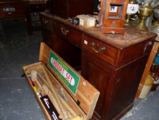 A 19th C. MAHOGANY PEDESTAL DESK.