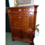 AN EARLY 19th CENTURY MAHOGANY AND MARBLE TOPPED SECRETAIRE CABINET 110cm WIDE x 144cm HIGH.